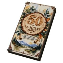 Caseta cadou din lemn pentru bani "La multi ani 50" 10 x 17 cm