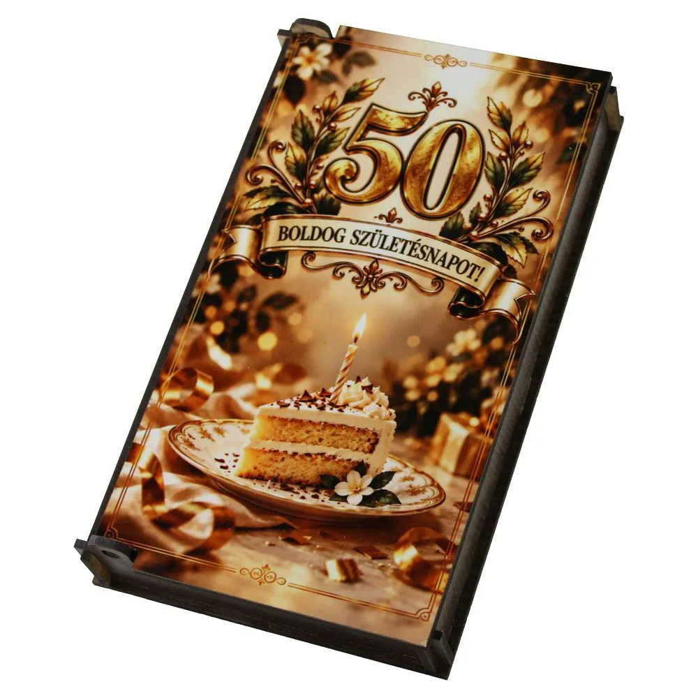 Caseta cadou din lemn pentru bani "Boldog szuletesnapot 50" 10 x 17 cm