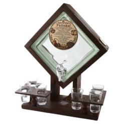 Suport din lemn cu sticla si 6 pahare "Palinka" 33x17x40 cm