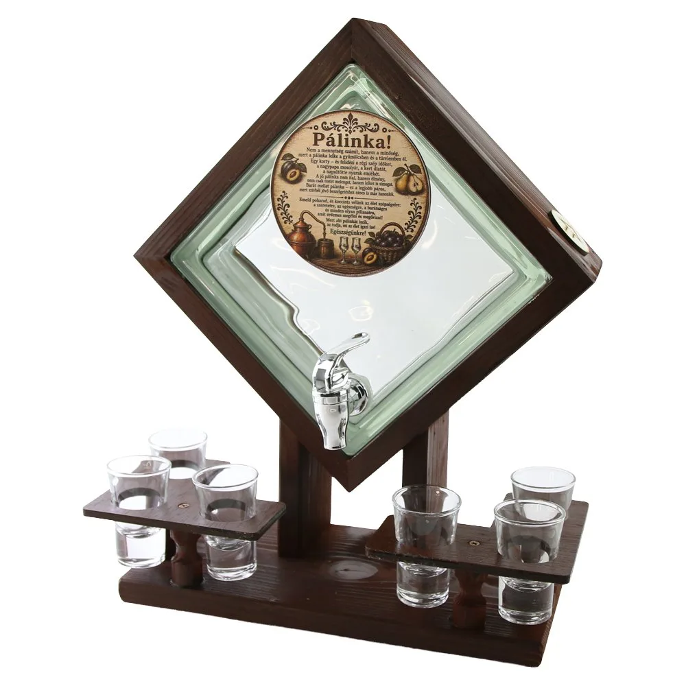 Suport din lemn cu sticla si 6 pahare "Palinka" 33x17x40 cm