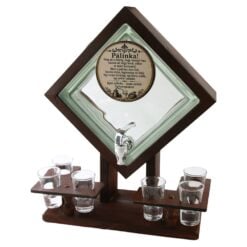 Suport din lemn cu sticla si 6 pahare "Igazi palinka..." 33x17x40 cm