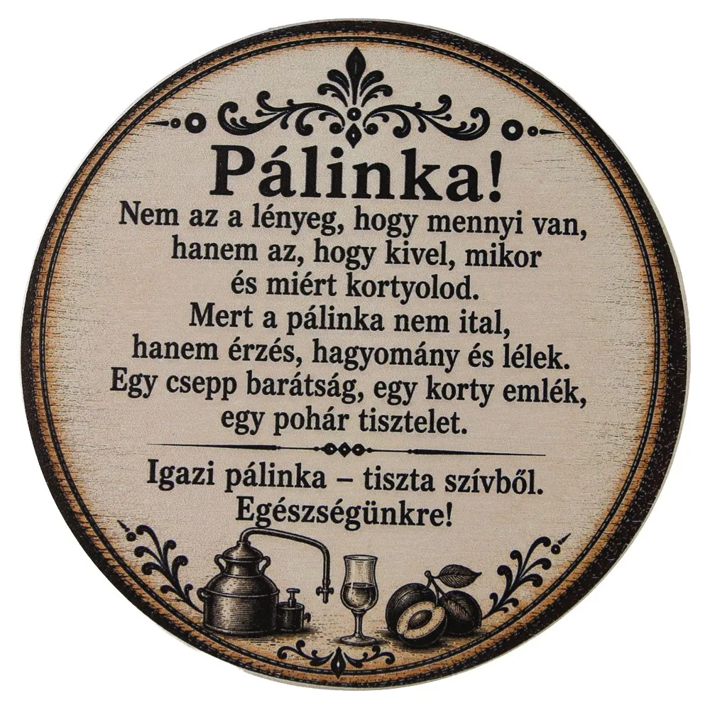 Suport din lemn cu sticla si 6 pahare "Igazi palinka..." 33x17x40 cm