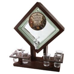 Suport din lemn cu sticla si 6 pahare "Prieten bun..." 33x17x40 cm