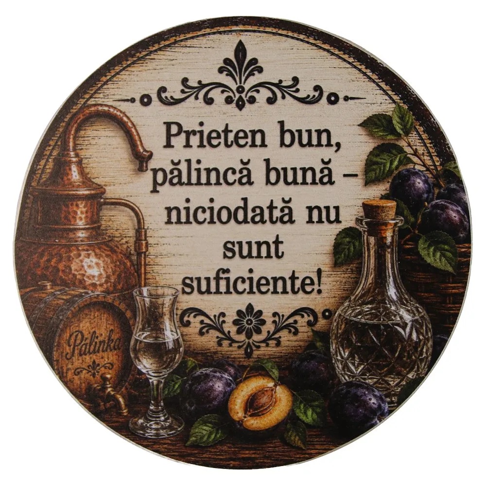 Suport din lemn cu sticla si 6 pahare "Prieten bun..." 33x17x40 cm Suport din lemn cu sticla si 6 pahare "Prieten bun..." 33x17x40 cm