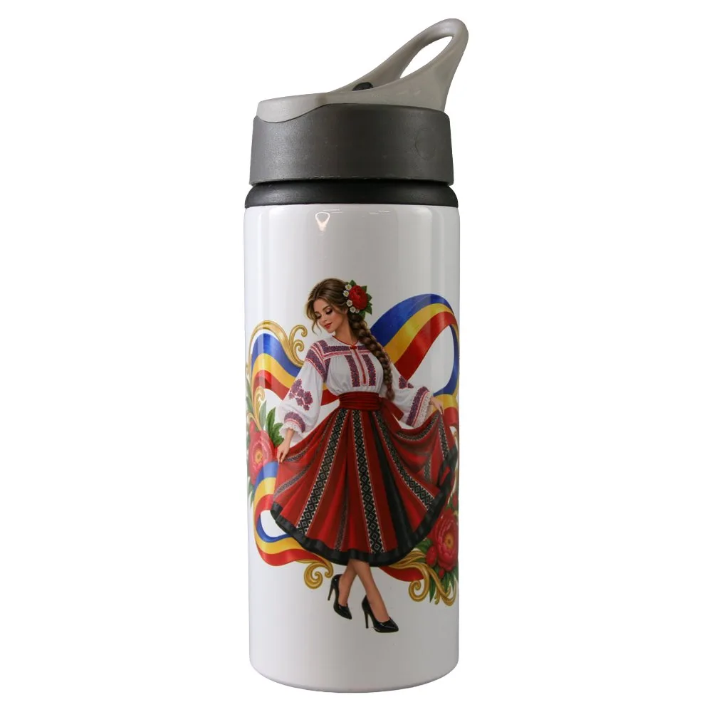 Termos metalic cu pai Romania 500 ml Termos metalic cu pai Romania 500 ml
