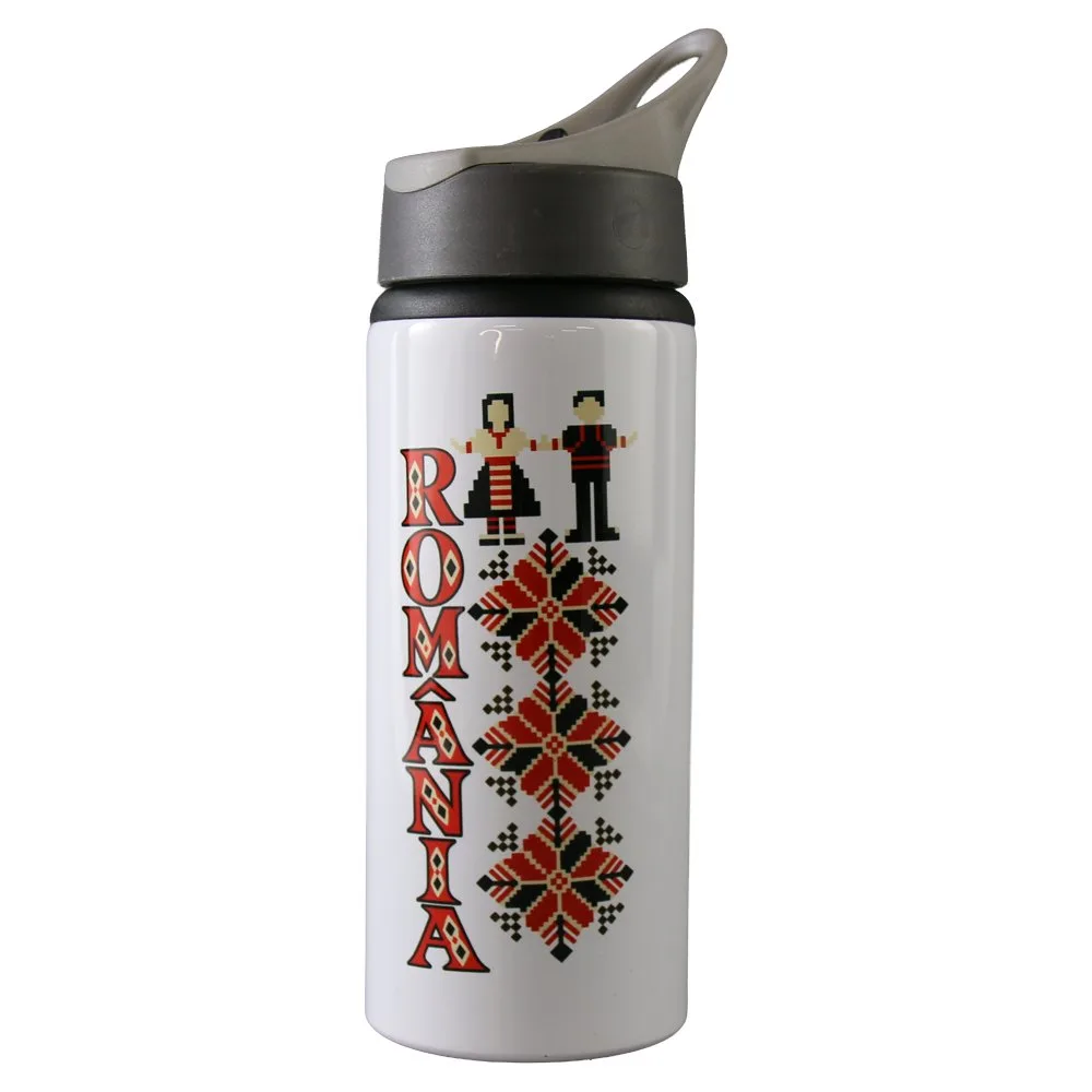 Termos metalic cu pai Romania 500 ml Termos metalic cu pai Romania 500 ml