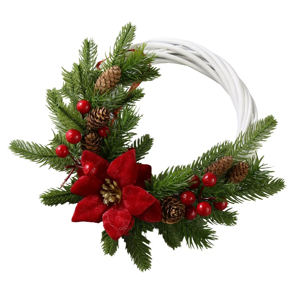 Coronita decorativa de Craciun cu craciunita rosie si conuri 25 cm